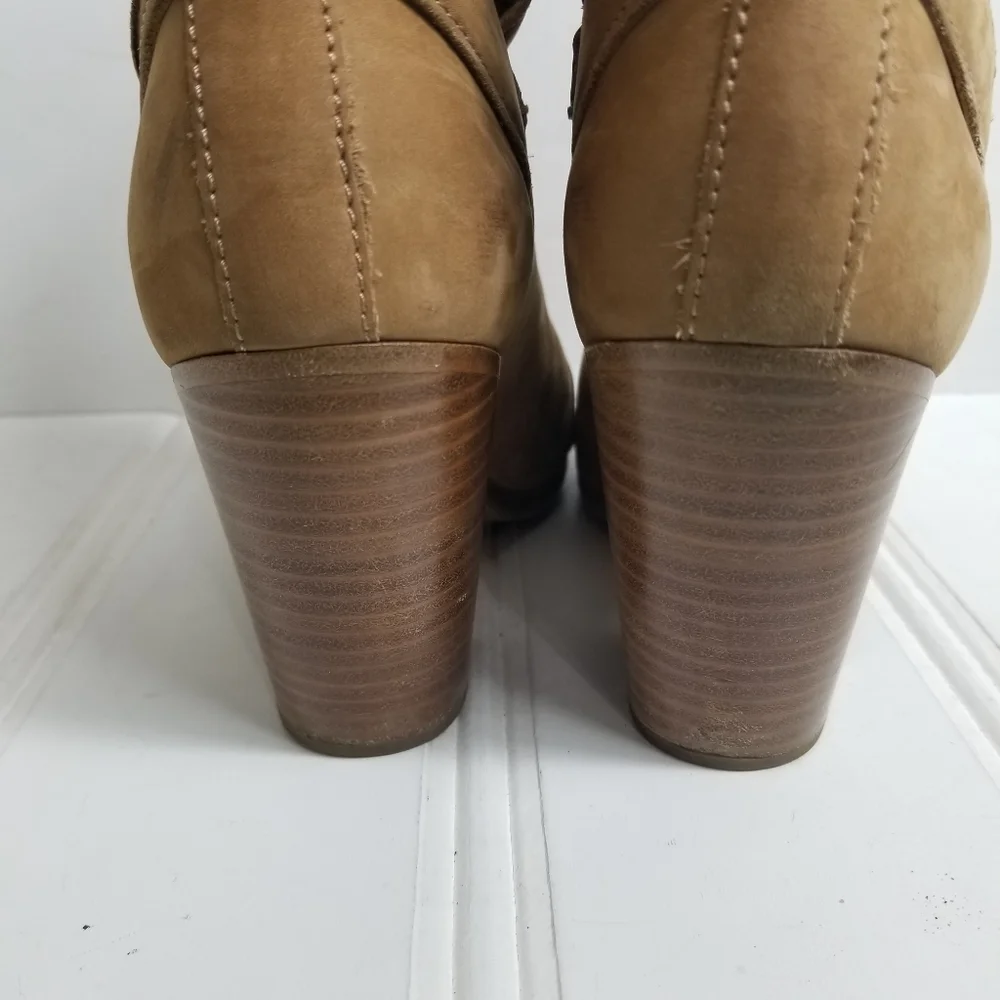 Rag & Bone Kinsey Boots 37.5 Suede Ankle Wrap Strap Chunky Heel Tan Italy
